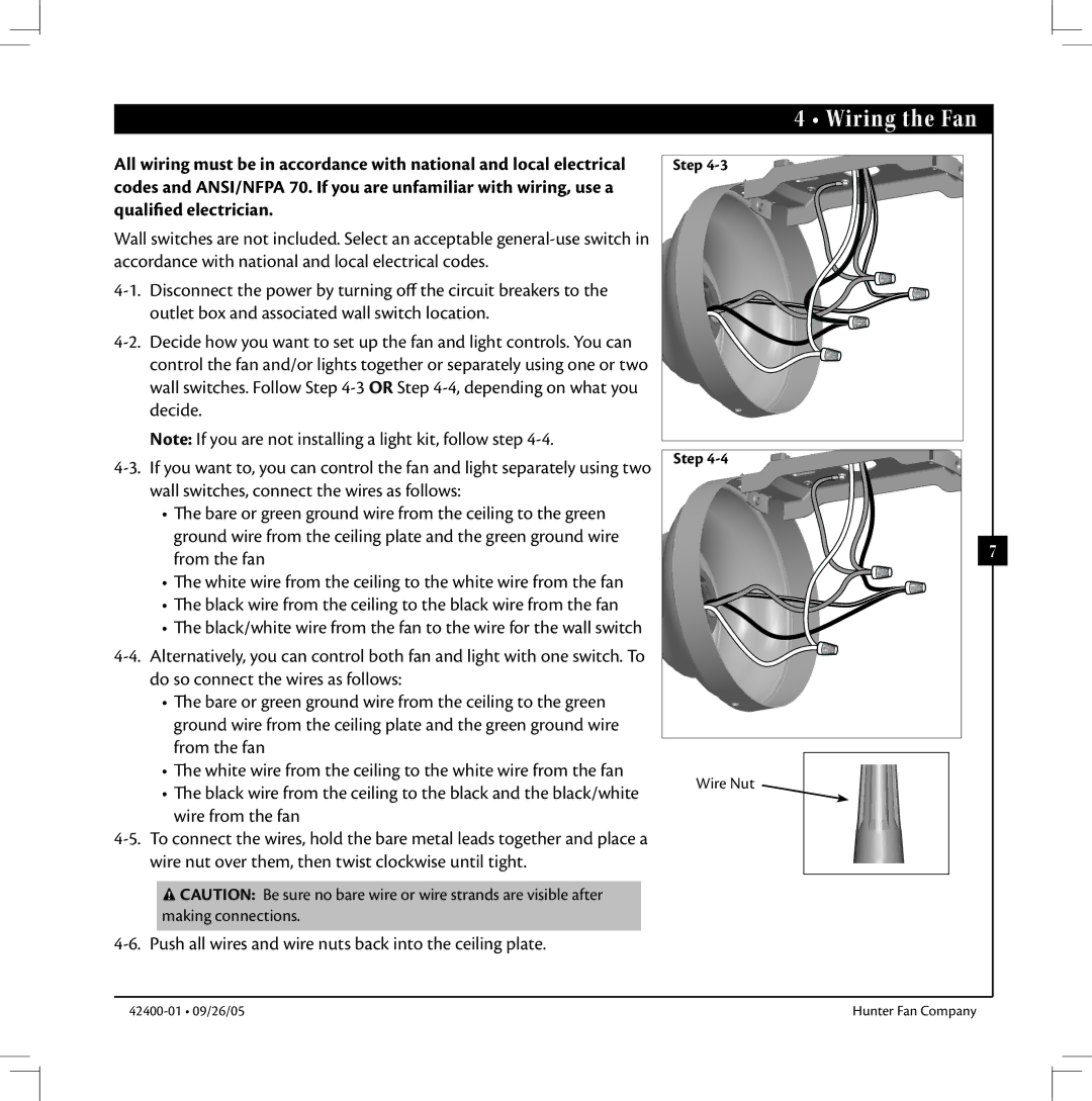 Hunter Fan HUNTER Ceiling Fans manual Wiring the Fan 