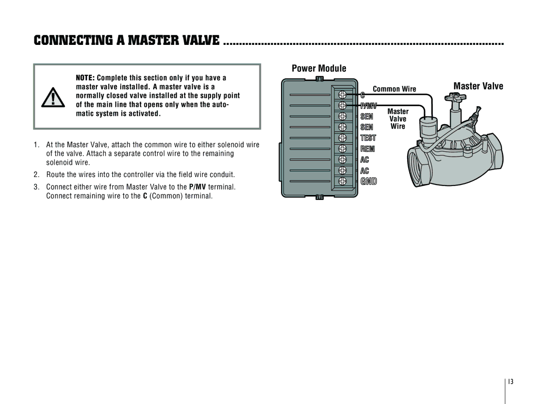 Hunter Fan ICC-801PL, ICC-800PL owner manual Connecting a Master Valve 