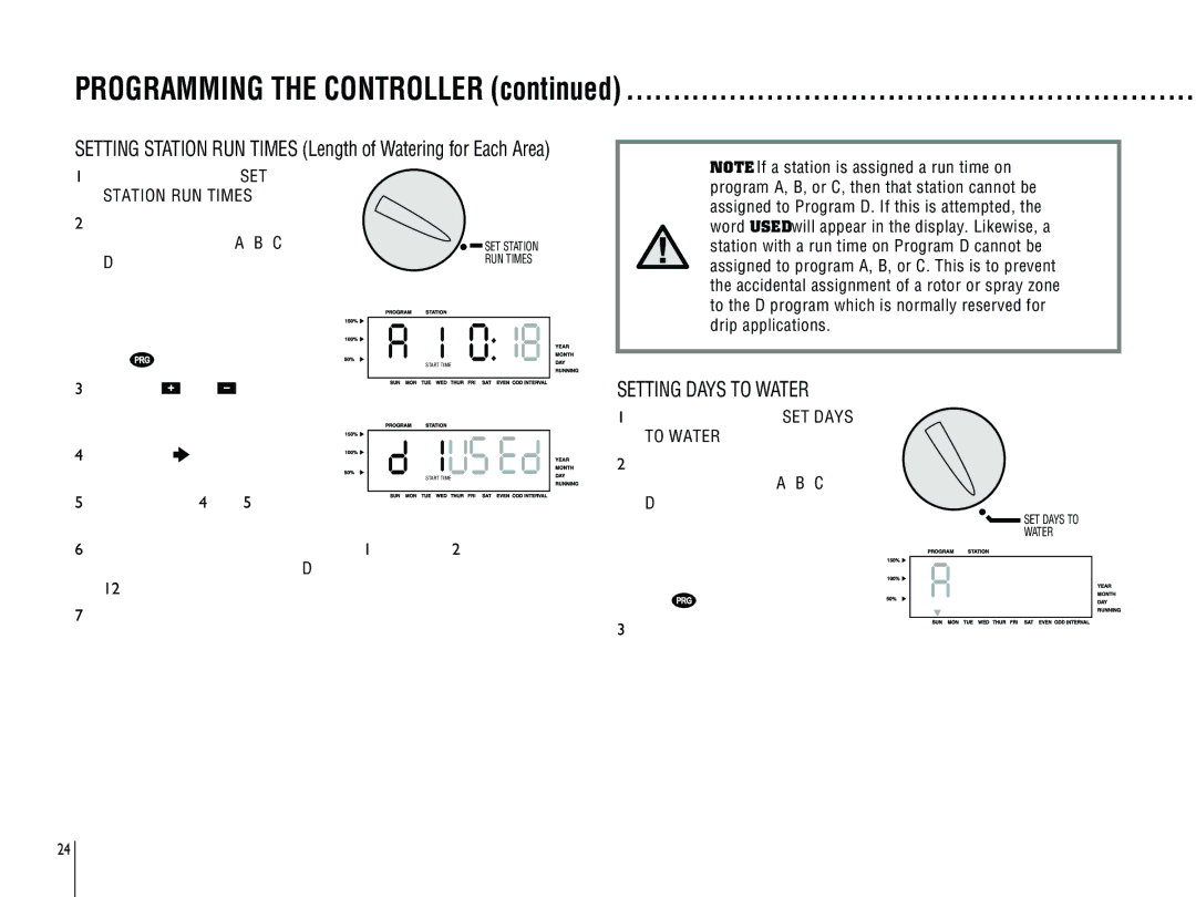 Hunter Fan ICC-800PL, ICC-801PL Setting Station RUN Times Length of Watering for Each Area, Setting Days to Water 