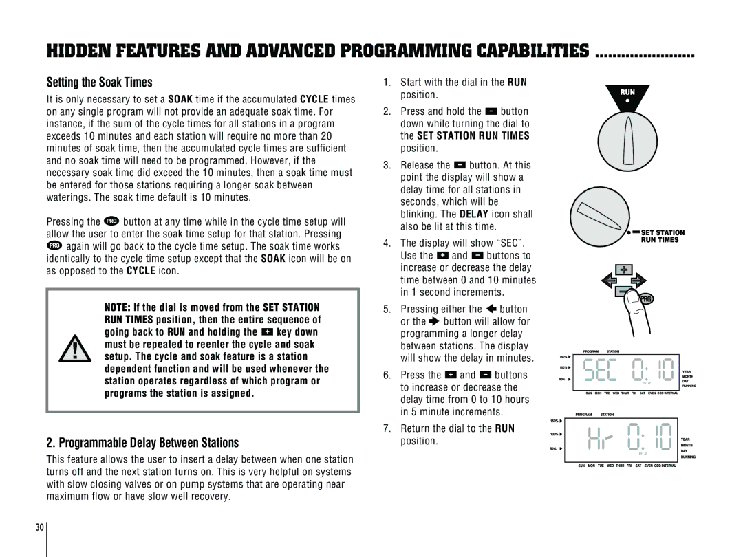 Hunter Fan ICC-800PL, ICC-801PL owner manual Setting the Soak Times, Programmable Delay Between Stations 