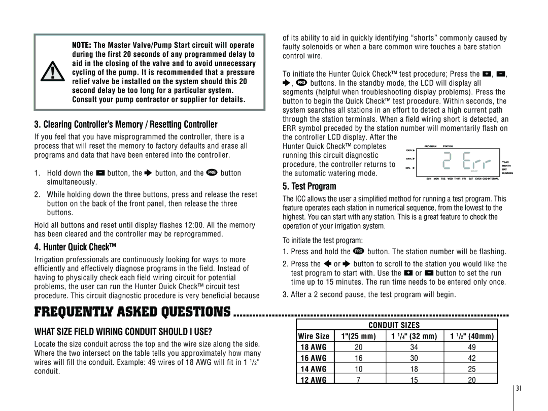 Hunter Fan ICC-801PL Frequently Asked Questions, Clearing Controller’s Memory / Resetting Controller, Hunter Quick Check 