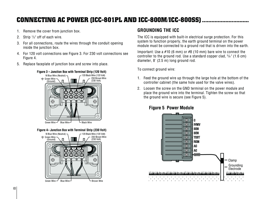 Hunter Fan ICC-800PL owner manual CONNECTING AC POWER ICC-801PL AND ICC-800M/ICC-800SS, Grounding The Icc, Power Module 