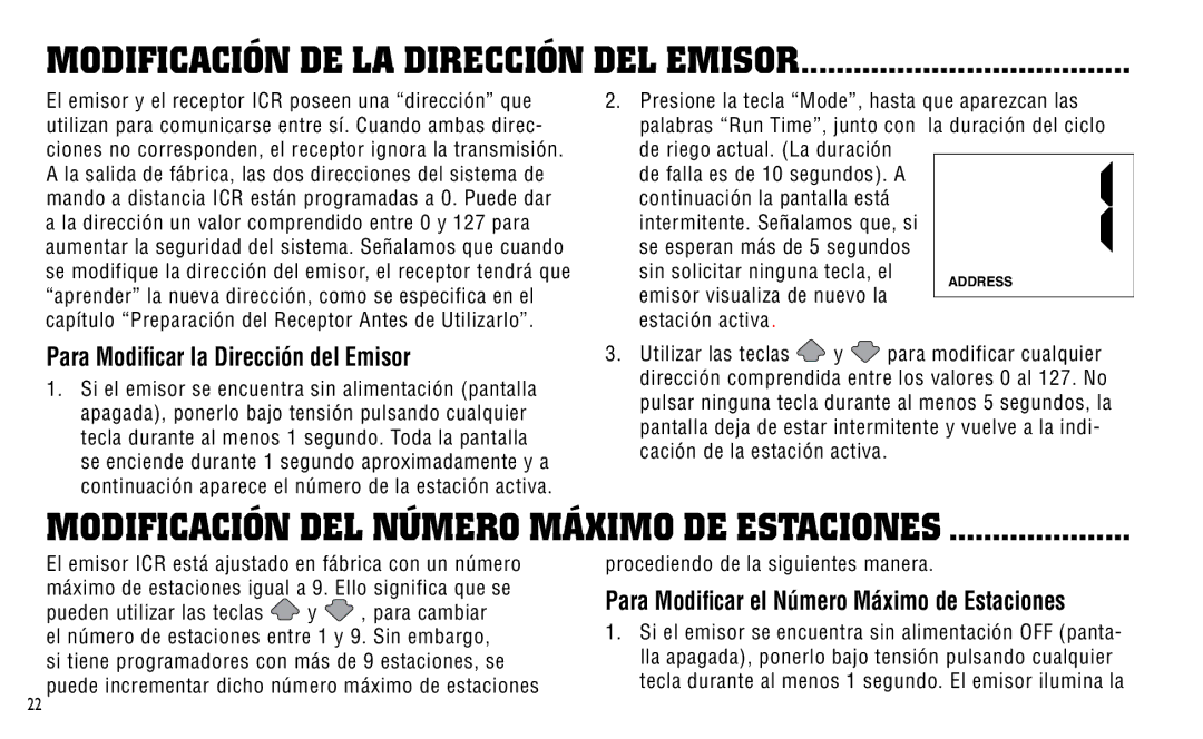 Hunter Fan ICR owner manual Modificación de la Dirección del Emisor, Modificación del Número Máximo de Estaciones 