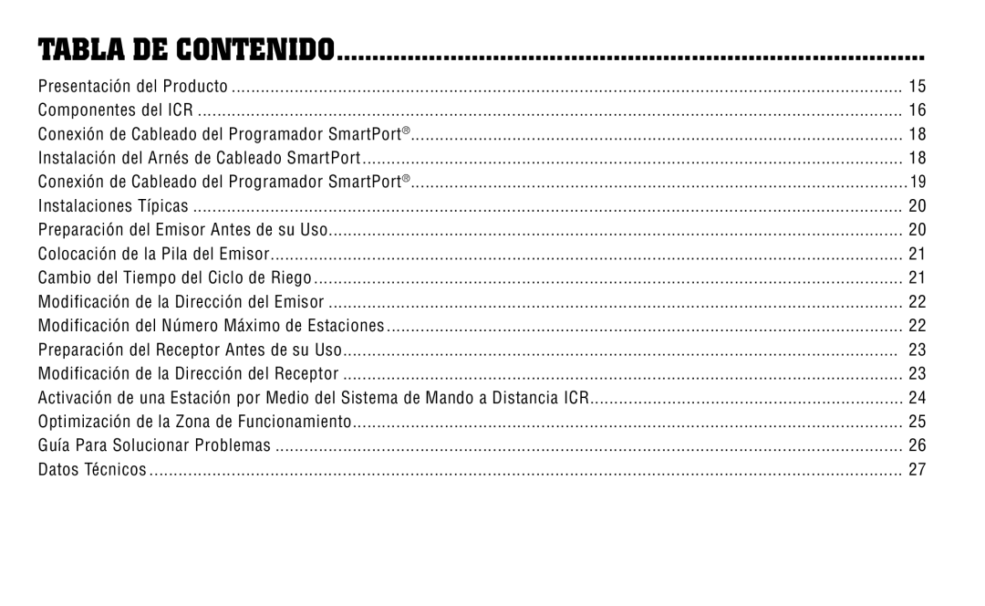 Hunter Fan ICR owner manual TABLa de contenido 