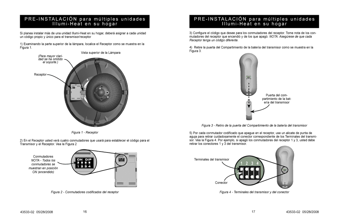 Hunter Fan Illumi-Heat owner manual Terminales del transmisor Conector 