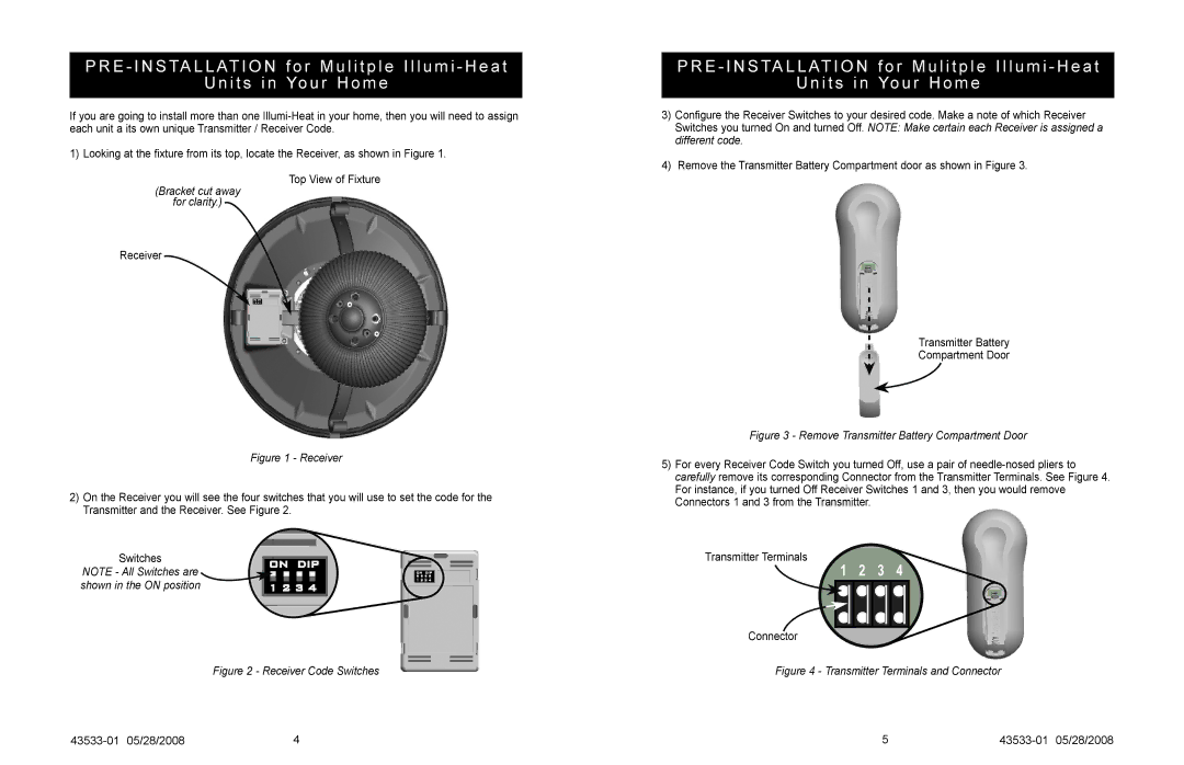 Hunter Fan Illumi-Heat owner manual Transmitter Terminals Connector 