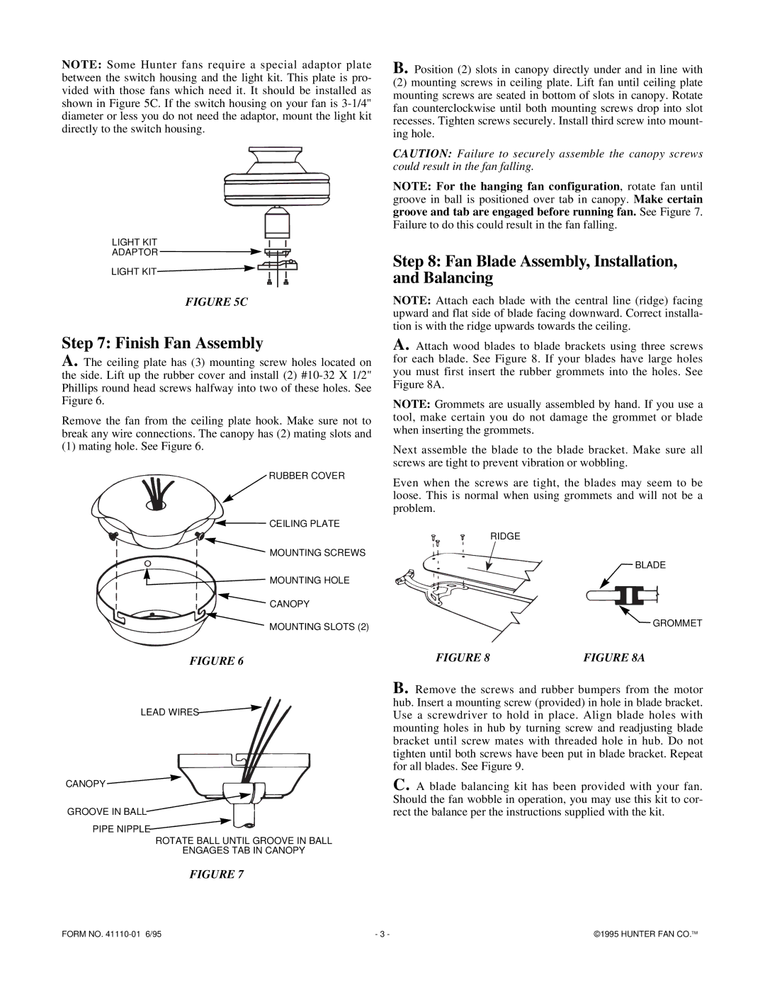 Hunter Fan Outdoor Ceiling Fan Finish Fan Assembly, Fan Blade Assembly, Installation, and Balancing 