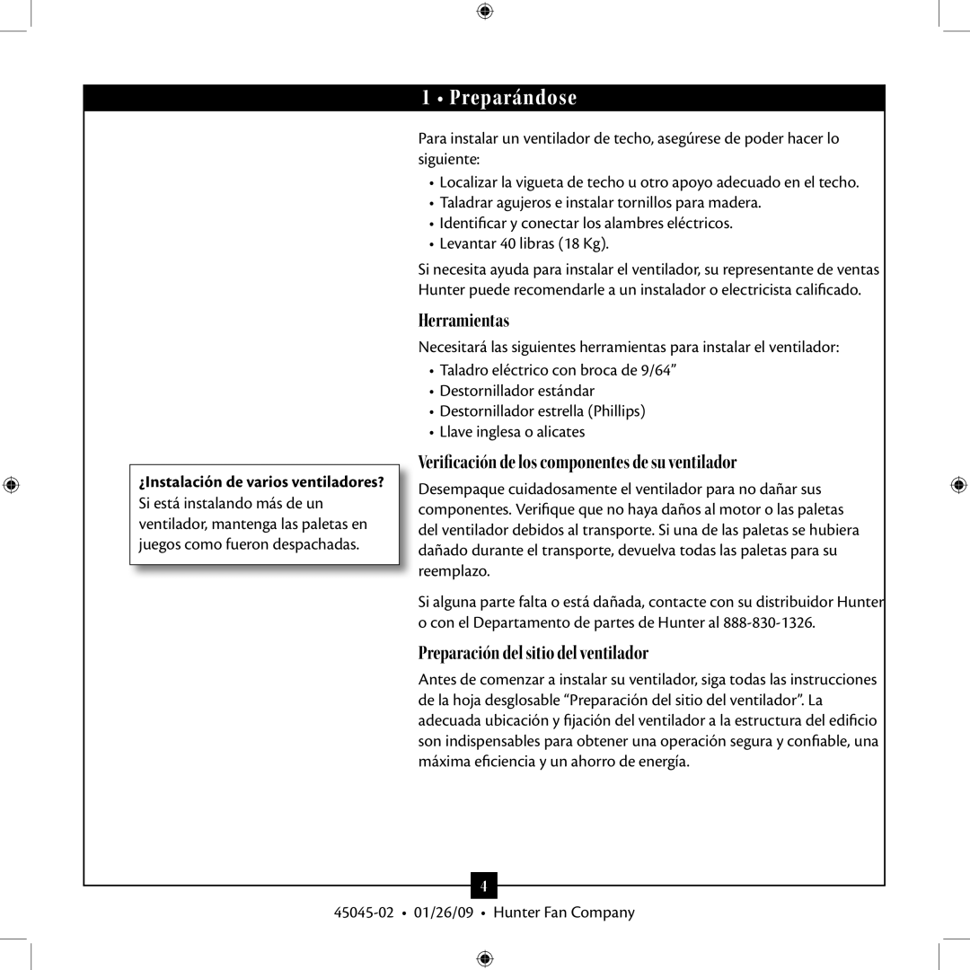 Hunter Fan TIPO manual Preparándose, ¿Instalación de varios ventiladores? 