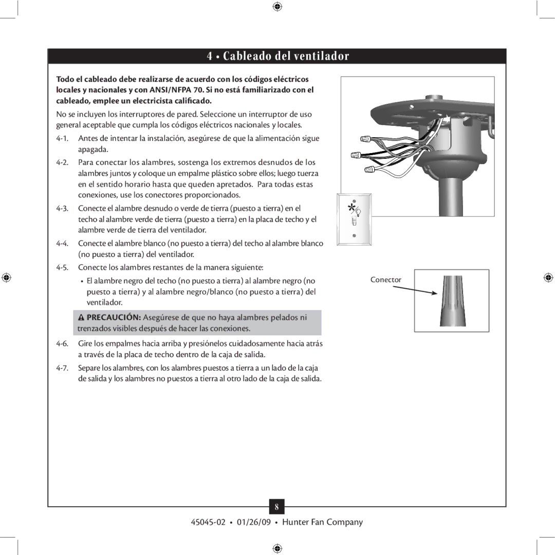 Hunter Fan TIPO manual Cableado del ventilador 