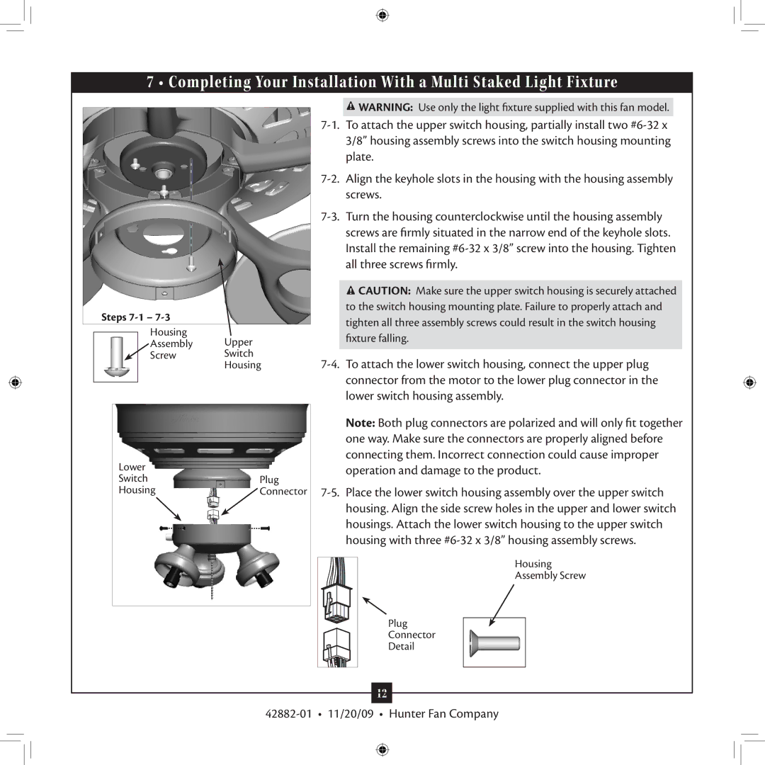 Hunter Fan Type 2A, 42882-01 installation manual Steps 7-1 