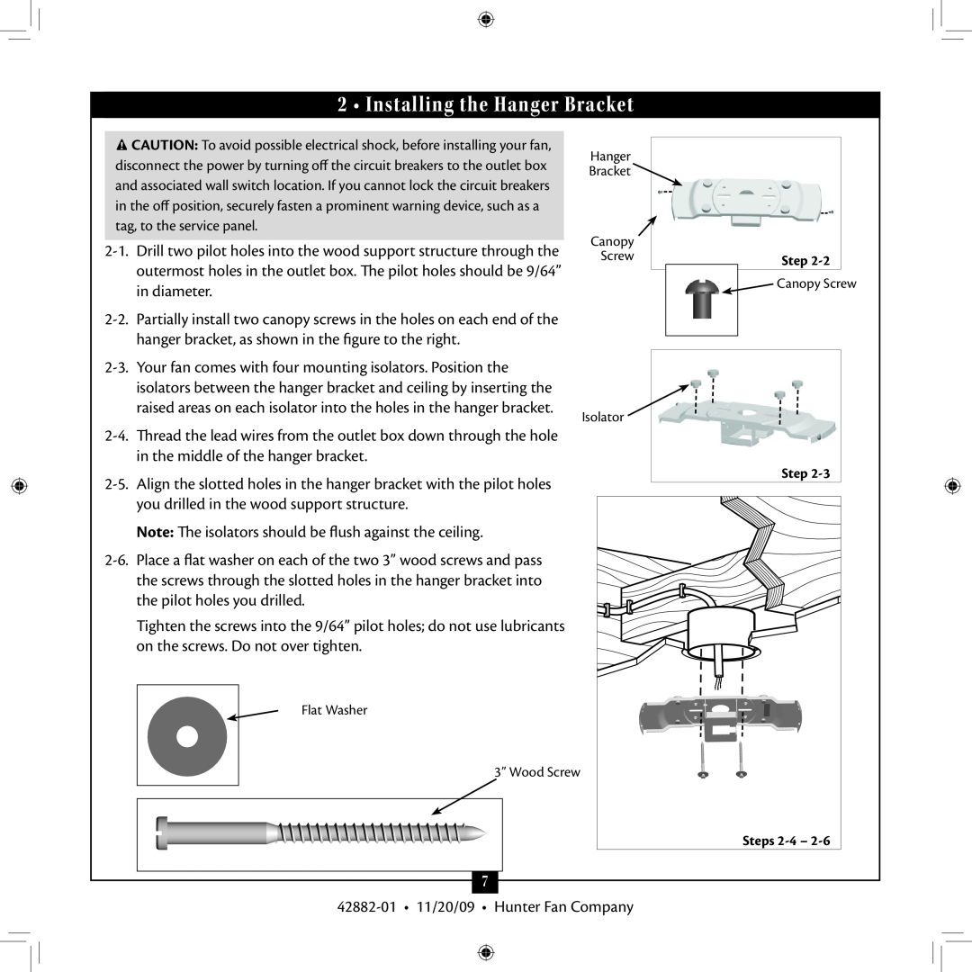 Hunter Fan 42882-01, Type 2A installation manual 2 • Installing the Hanger Bracket 