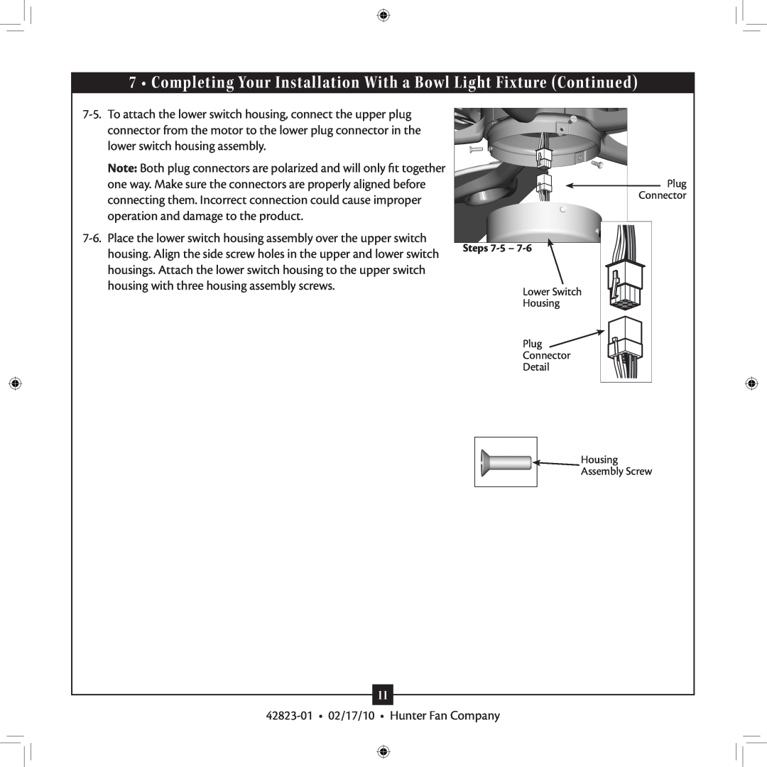 Hunter Fan Type 2A Models installation manual 42823-01 02/17/10 Hunter Fan Company 