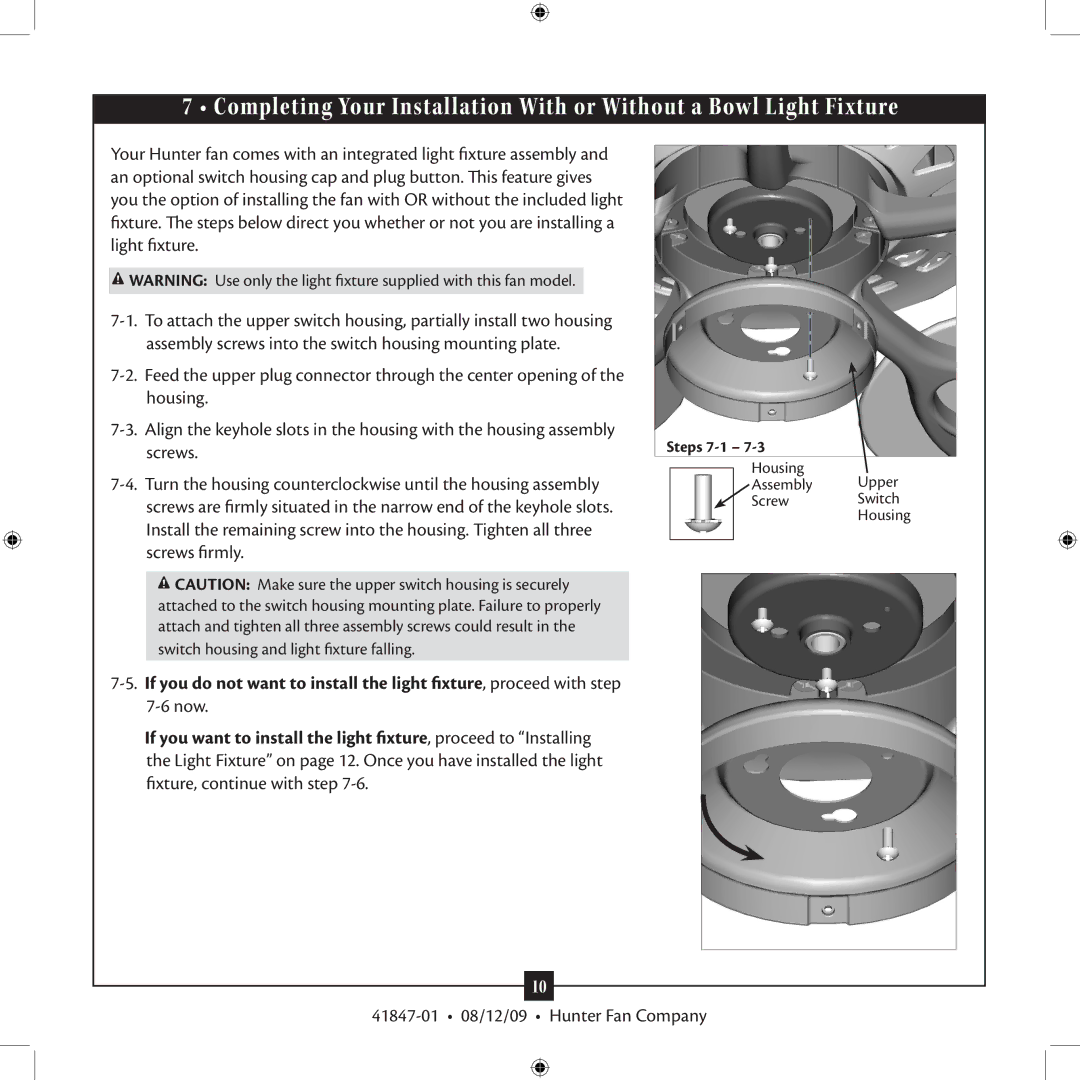 Hunter Fan Type B Models, Type G Models installation manual Steps 7-1 