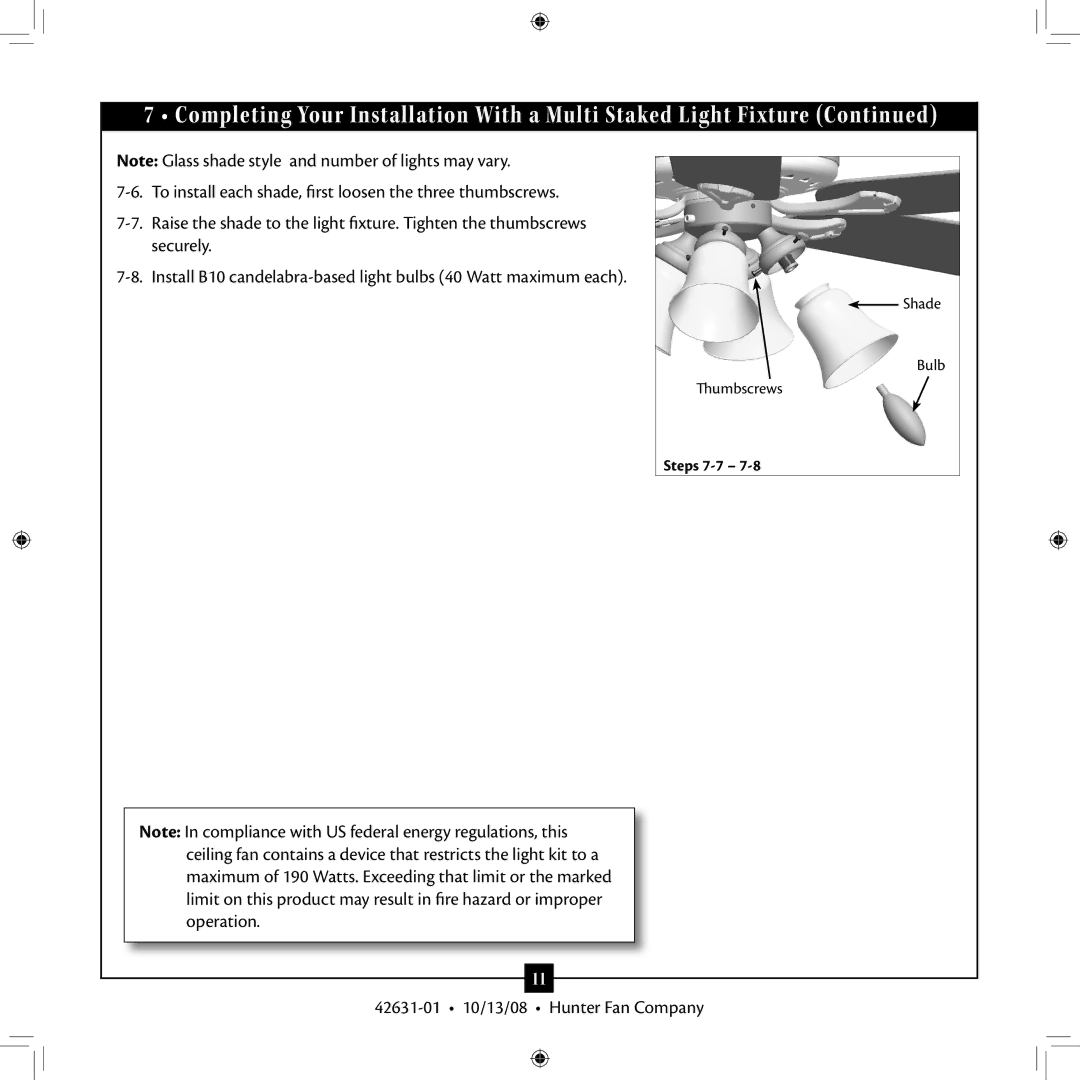 Hunter Fan Type installation manual Steps 7-7 