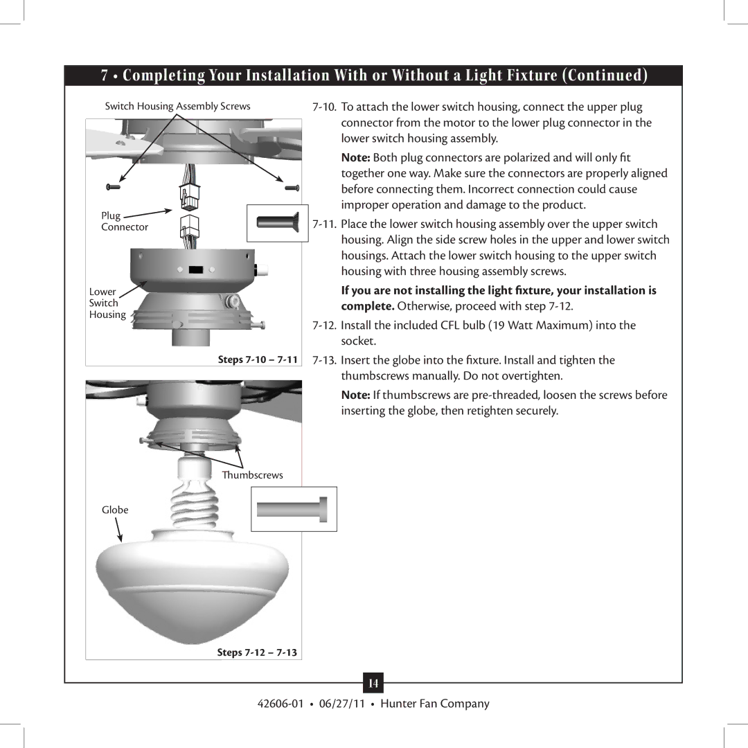 Hunter Fan Type installation manual Steps 7-12 