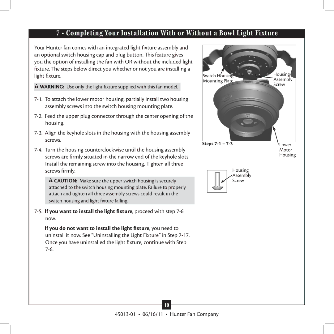 Hunter Fan Type installation manual Steps 7-1 