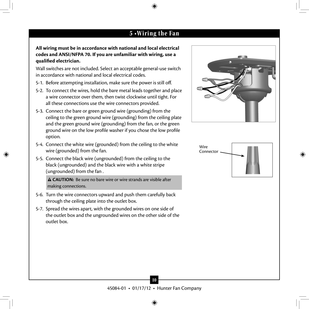 Hunter Fan Type installation manual Wiring the Fan 