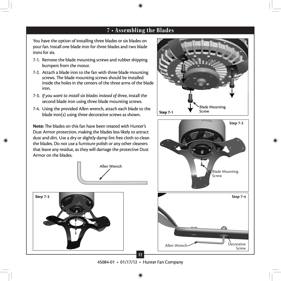 Hunter Fan Type installation manual Assembling the Blades, Decorative 