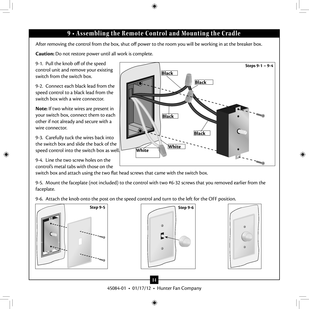 Hunter Fan Type installation manual Assembling the Remote Control and Mounting the Cradle, Black, White 