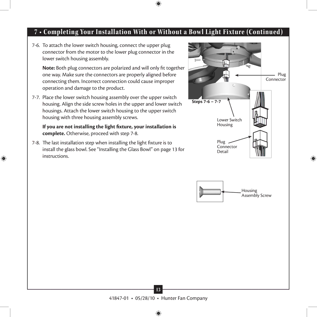 Hunter Fan TypeB, TypeG installation manual Steps 7-6 