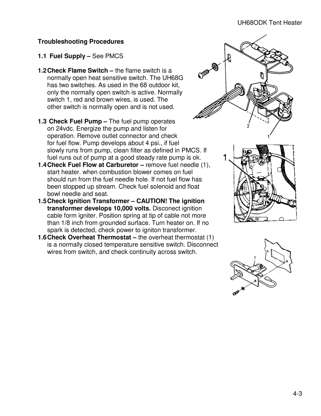 Hunter Fan UH68ODH, UH68ODK manual Troubleshooting Procedures Fuel Supply See Pmcs 