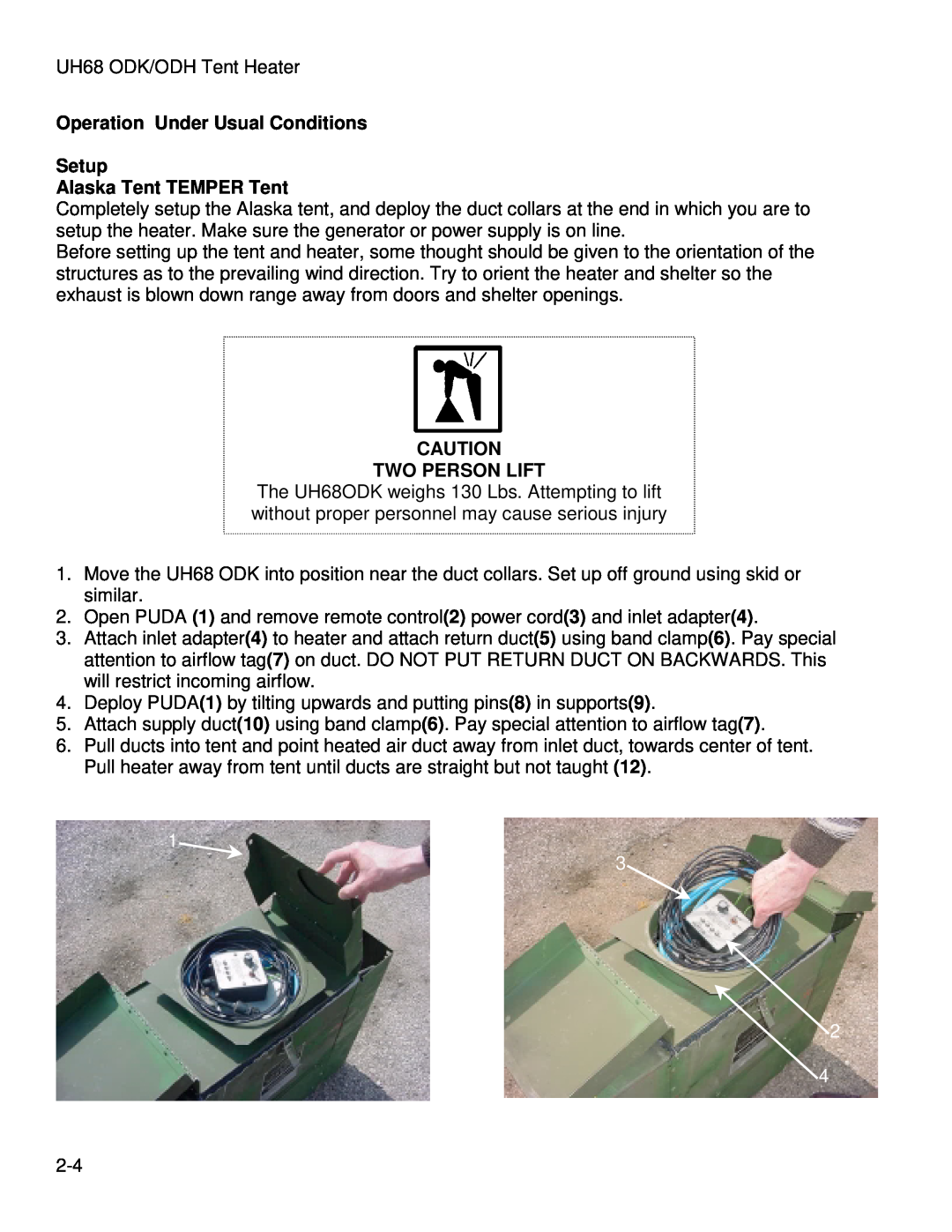 Hunter Fan UH68ODK, UH68ODH manual Operation Under Usual Conditions Setup, Alaska Tent TEMPER Tent, Two Person Lift 