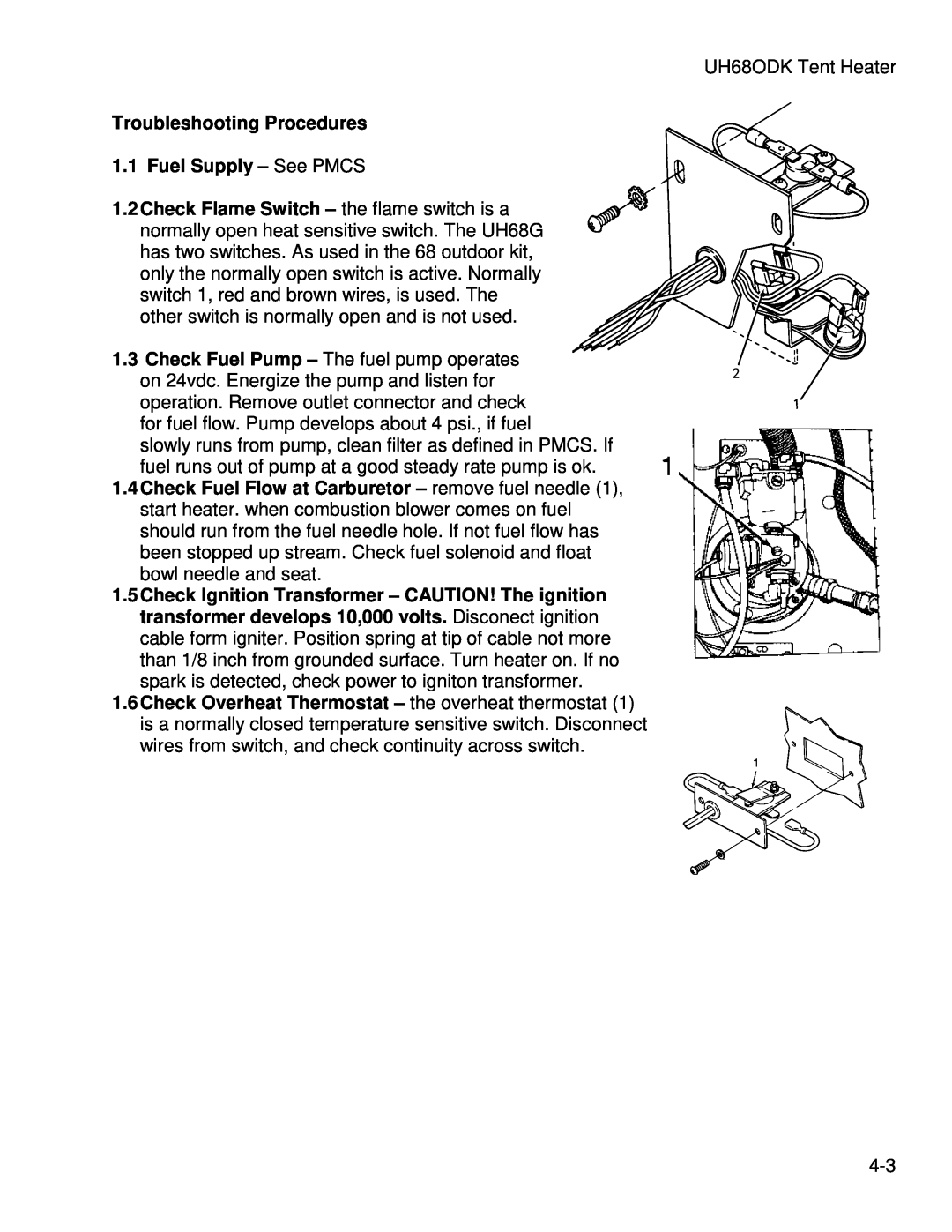 Hunter Fan UH68ODH, UH68ODK manual Troubleshooting Procedures, 1.1Fuel Supply - See PMCS 