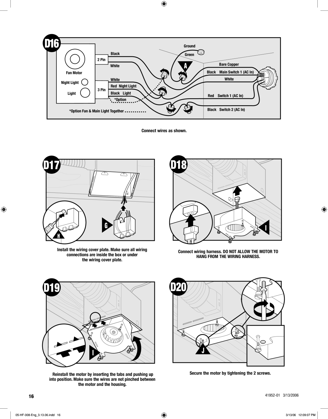 Hunter,R.F 83005 manual D16, D17 D18, D19 