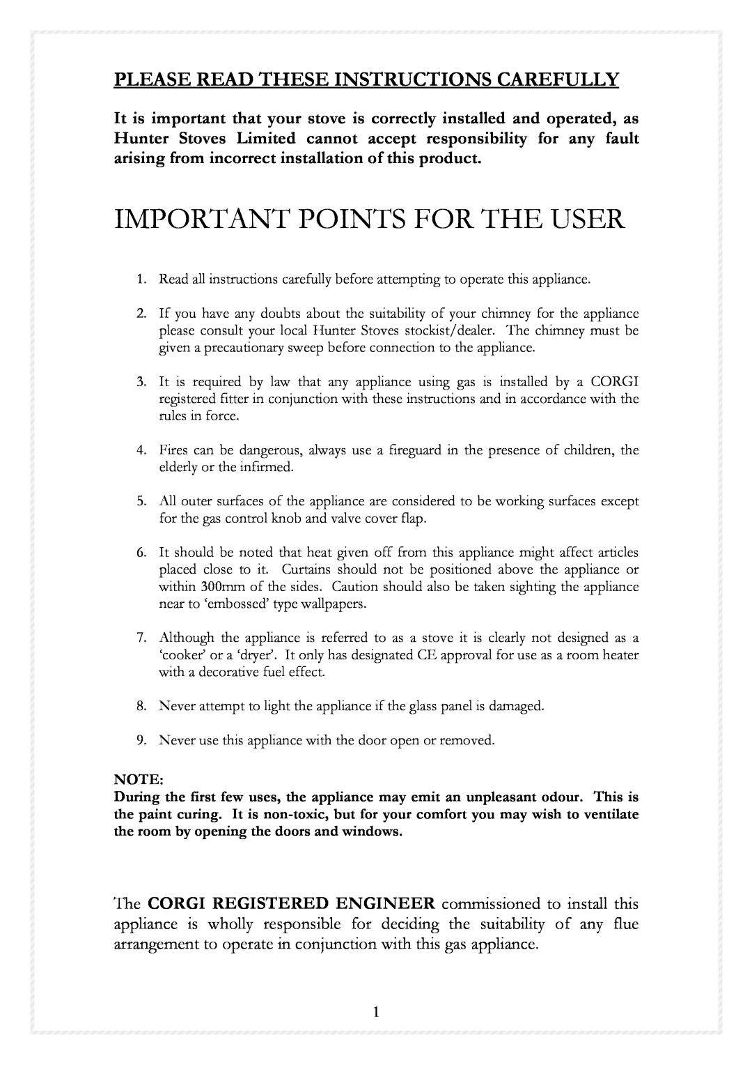 Hunter,R.F EX5 4RJ manual Please Read These Instructions Carefully, Important Points For The User 