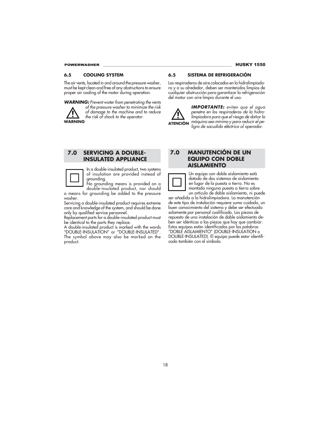 Husky 1550 PSL Servicing a DOUBLE- Insulated Appliance, Manutención DE UN Equipo CON Doble Aislamiento, Cooling System 