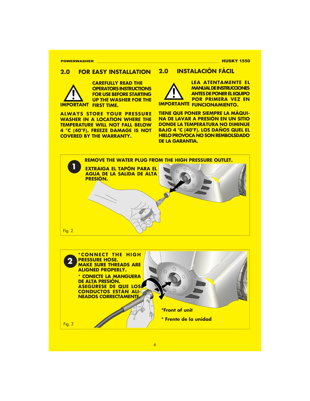 Husky 1550 PSL warranty For Easy Installation Instalación Fácil 