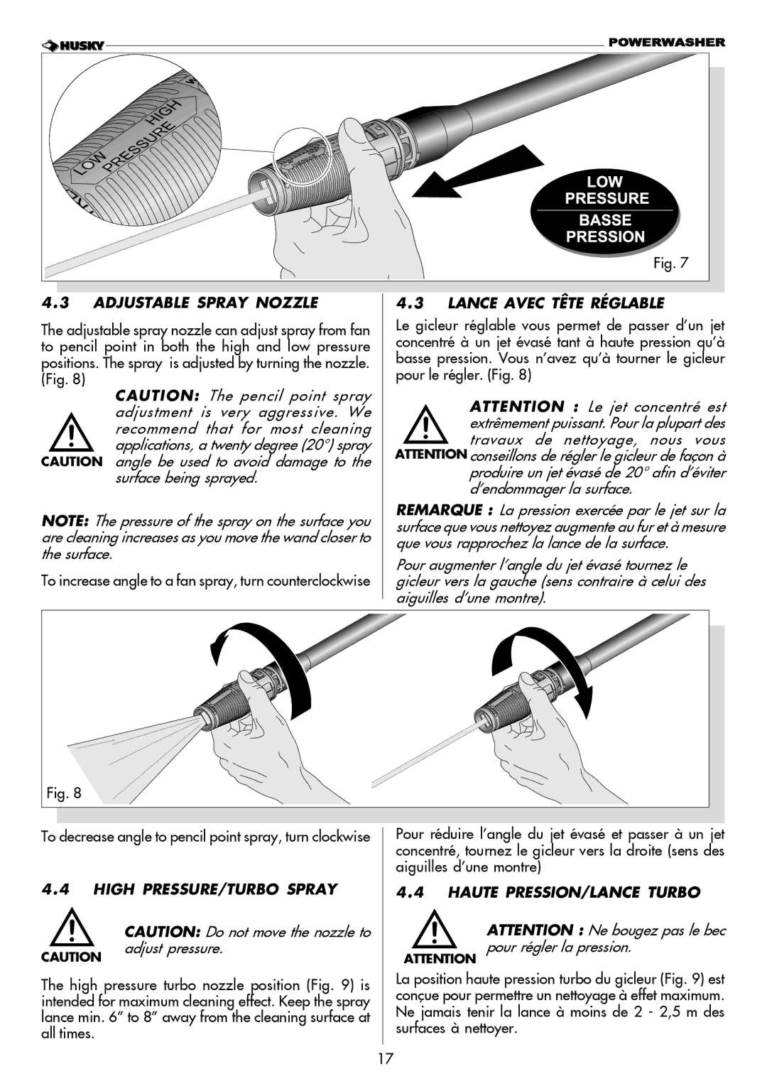 Husky 1650 PSL Adjustable Spray Nozzle, Lance Avec Tête Réglable, High PRESSURE/TURBO Spray, Haute PRESSION/LANCE Turbo 