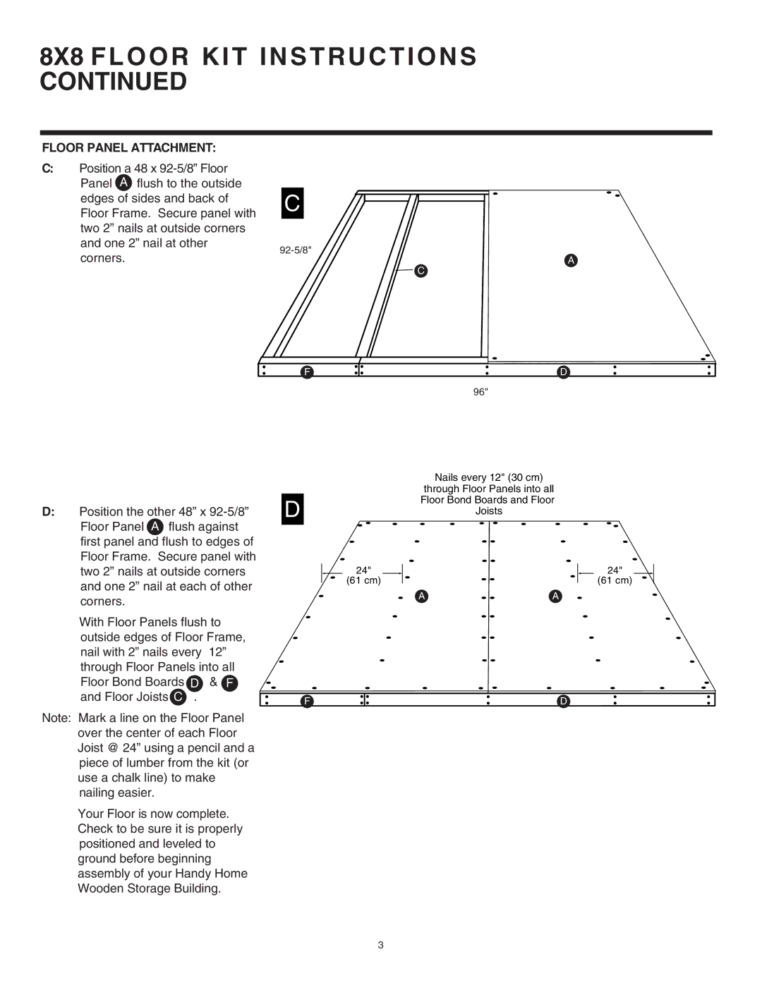 Husky 16628 instruction manual 8X8 Floor KIT Instructions, Floor Panel Attachment 