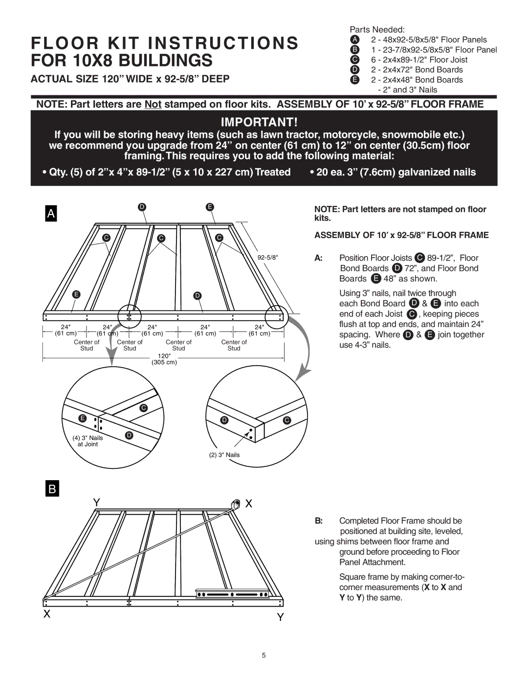 Husky 16628 instruction manual For 10X8 Buildings, 20 ea 7.6cm galvanized nails 