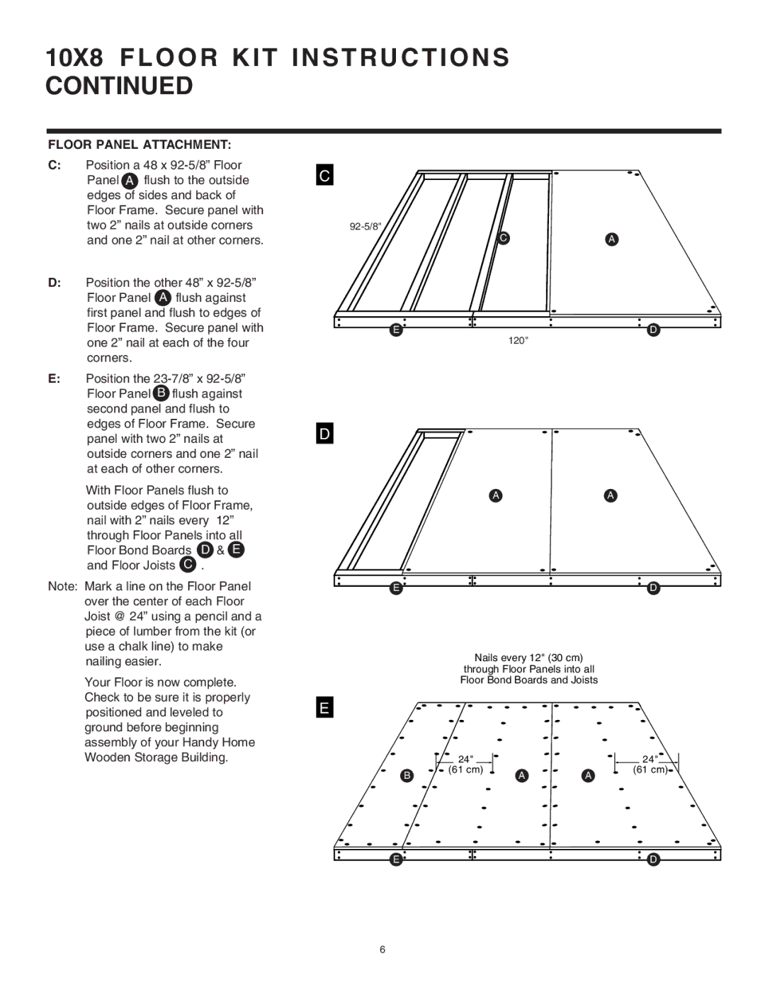 Husky 16628 instruction manual 10X8 Floor KIT Instructions, Floor Panel Attachment 