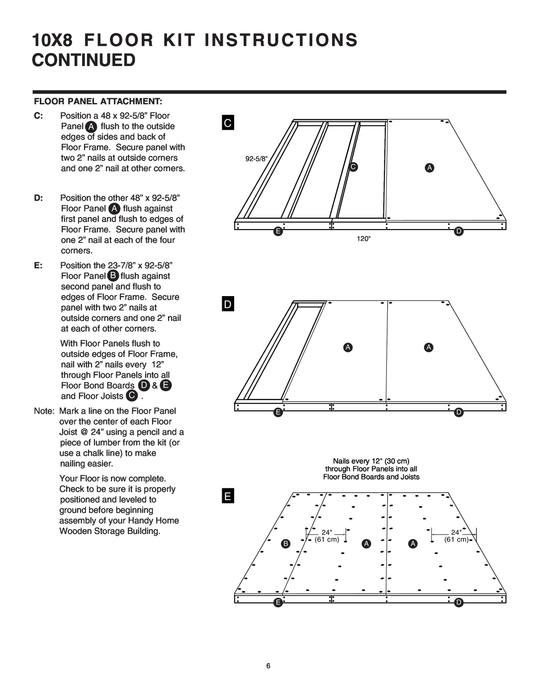 Husky 16628 instruction manual 10X8 FLOOR KIT INSTRUCTIONS CONTINUED, Floor Panel Attachment 