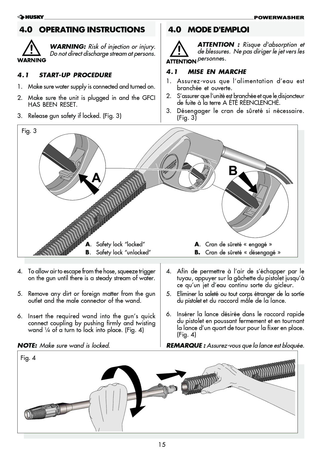 Husky 1750 PSL warranty Operating Instructions, Mode Demploi, START-UP Procedure, Mise EN Marche 