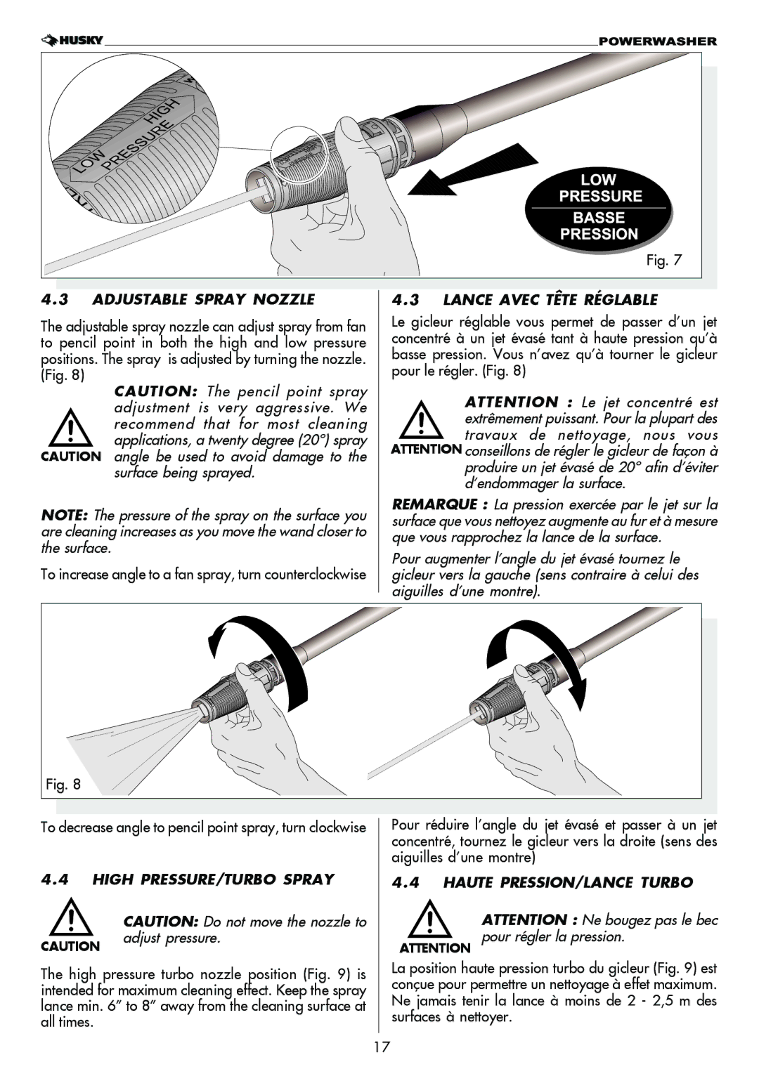 Husky 1750 PSL Adjustable Spray Nozzle, Lance Avec Tête Réglable, High PRESSURE/TURBO Spray, Haute PRESSION/LANCE Turbo 