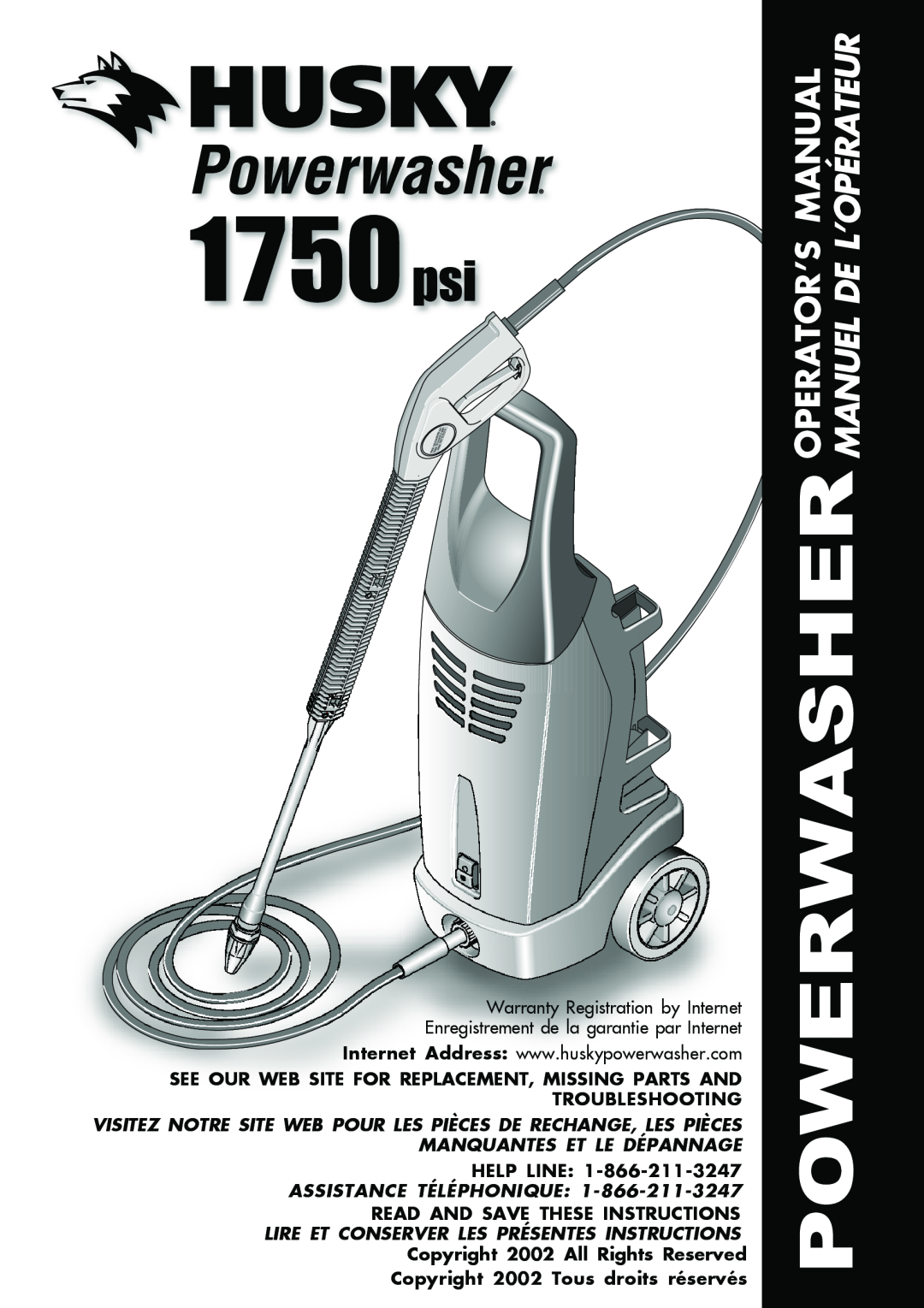 Husky 1750 PSL warranty Operator’S Manual Manuel De L’Opérateur, Read And Save These Instructions 