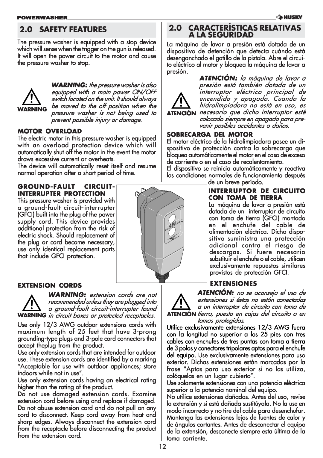 Husky 1750 US manual Safety Features, Características Relativas, A La Seguridad 