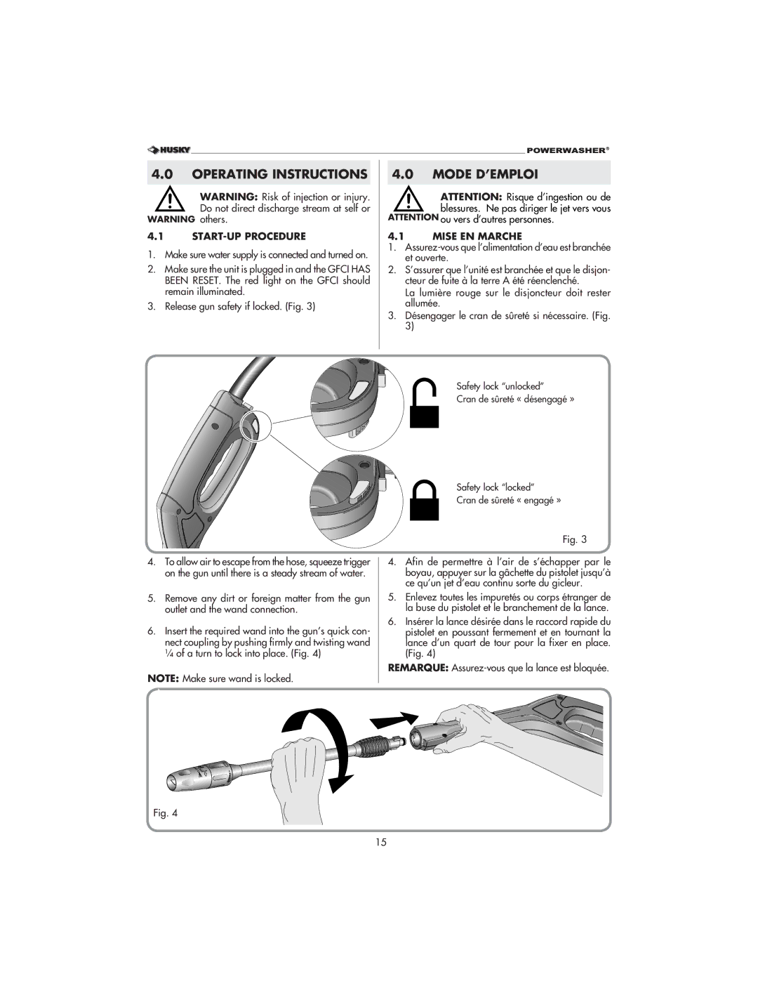 Husky 1800 CA manual Operating Instructions, Mode D’EMPLOI, START-UP Procedure, Mise EN Marche 