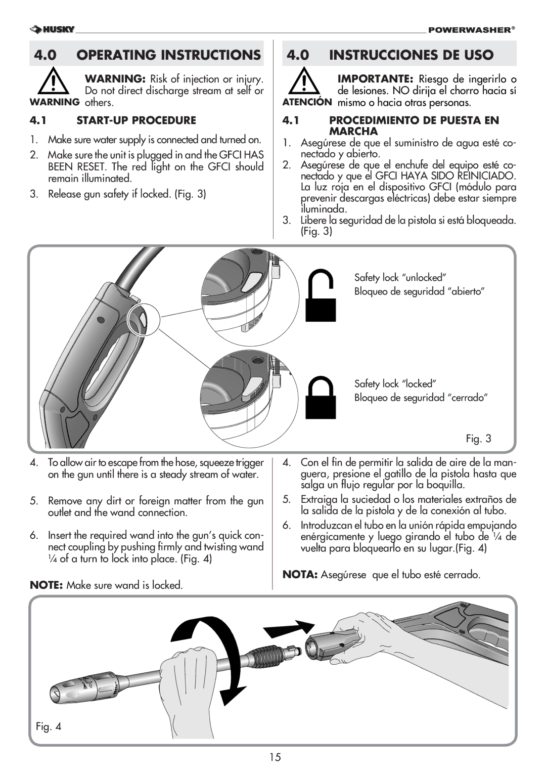 Husky 1800 manual Operating Instructions, Instrucciones DE USO, START-UP Procedure, Procedimiento DE Puesta EN Marcha 