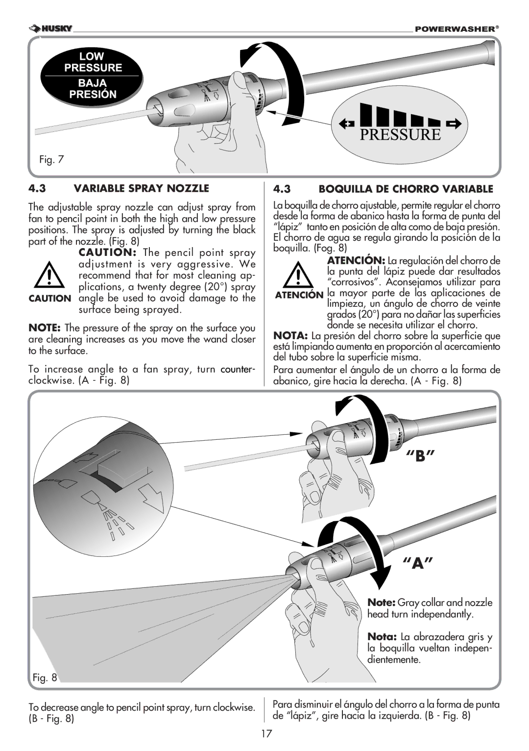 Husky 1800 manual Variable Spray Nozzle, Boquilla DE Chorro Variable 