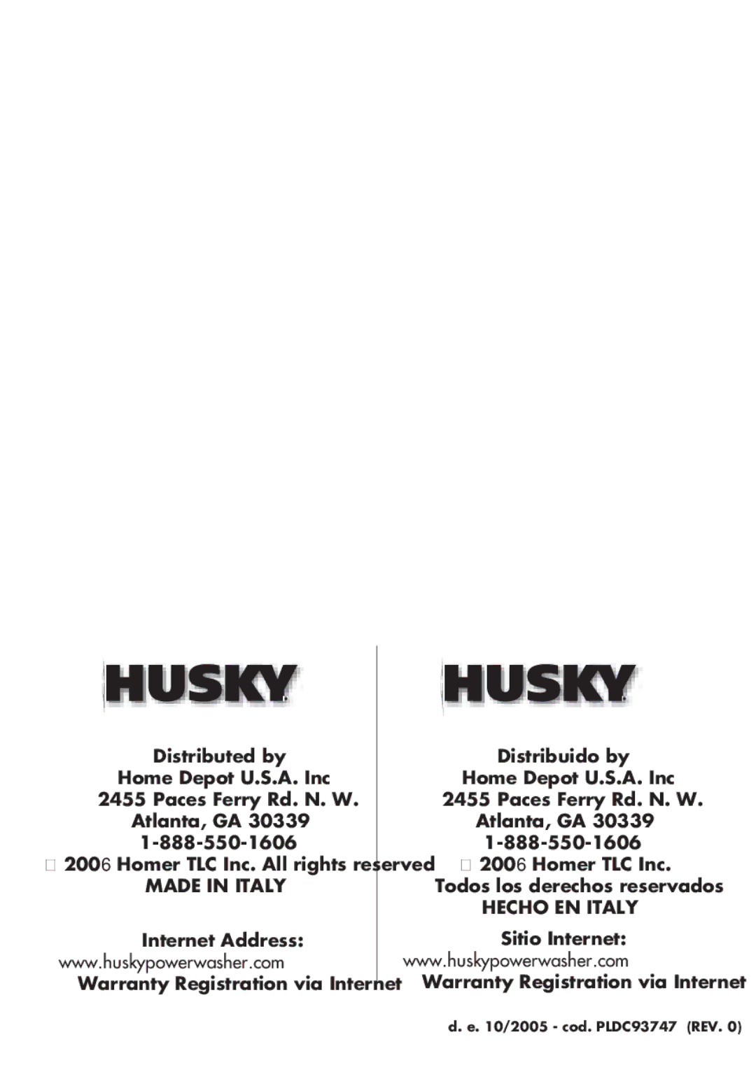 Husky 1800 manual Hecho EN Italy 