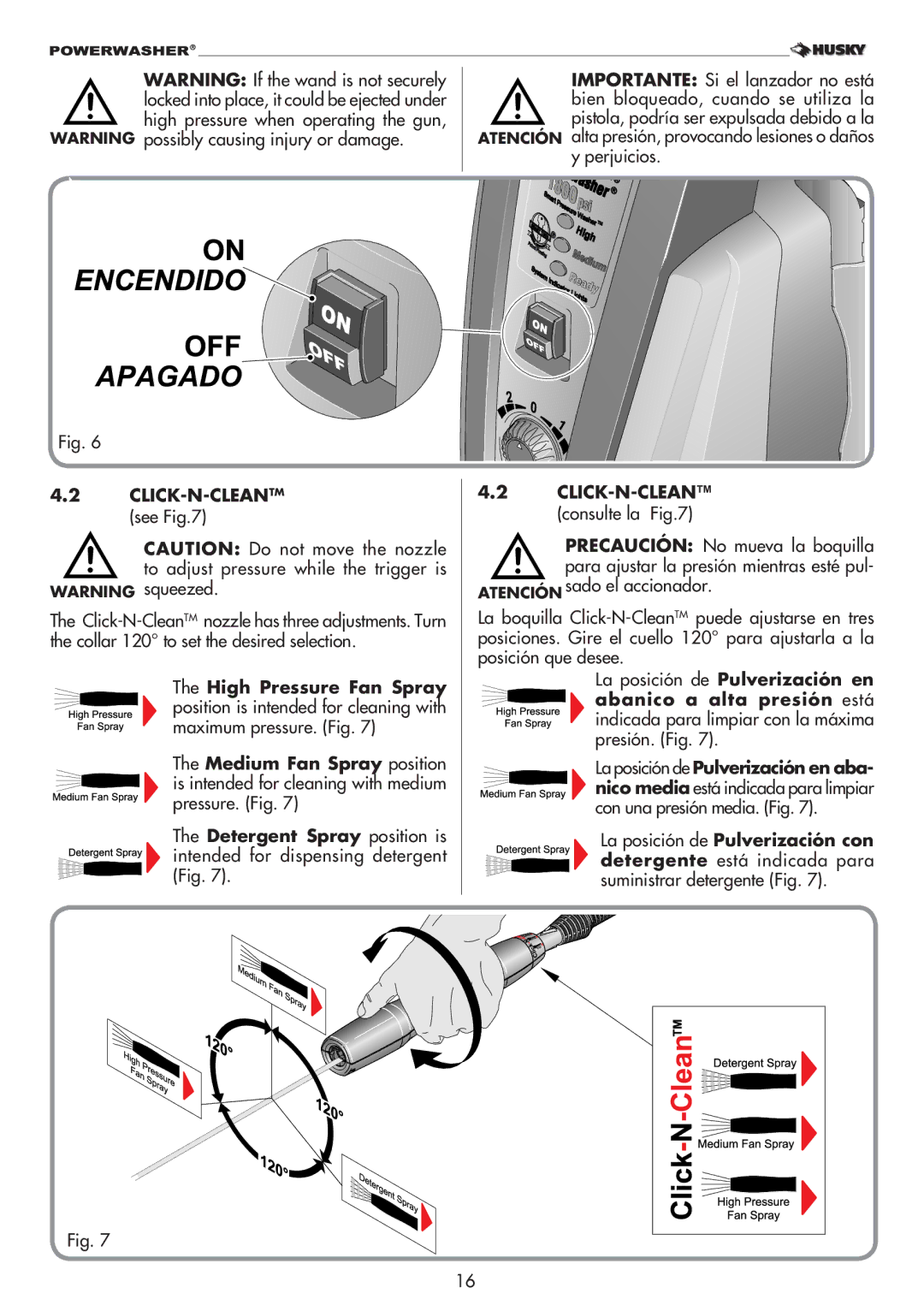 Husky 1800PSI Is intended for cleaning with medium pressure. Fig, Intended for dispensing detergent Fig, Presión. Fig 