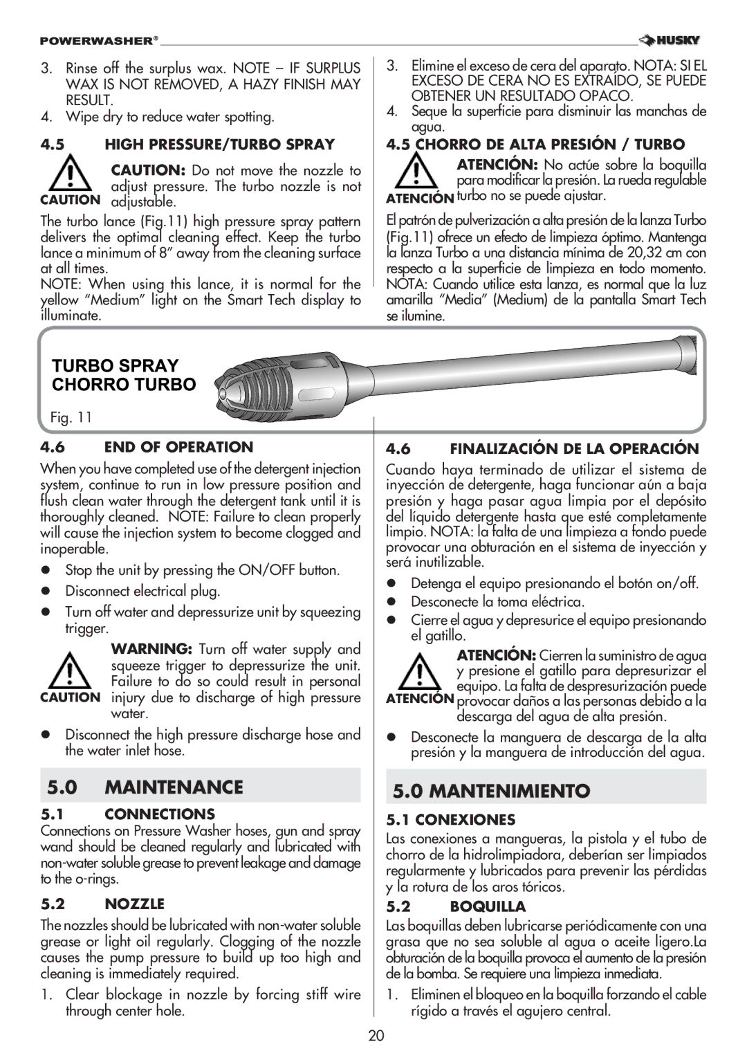 Husky 1800PSI warranty Maintenance, Mantenimiento 