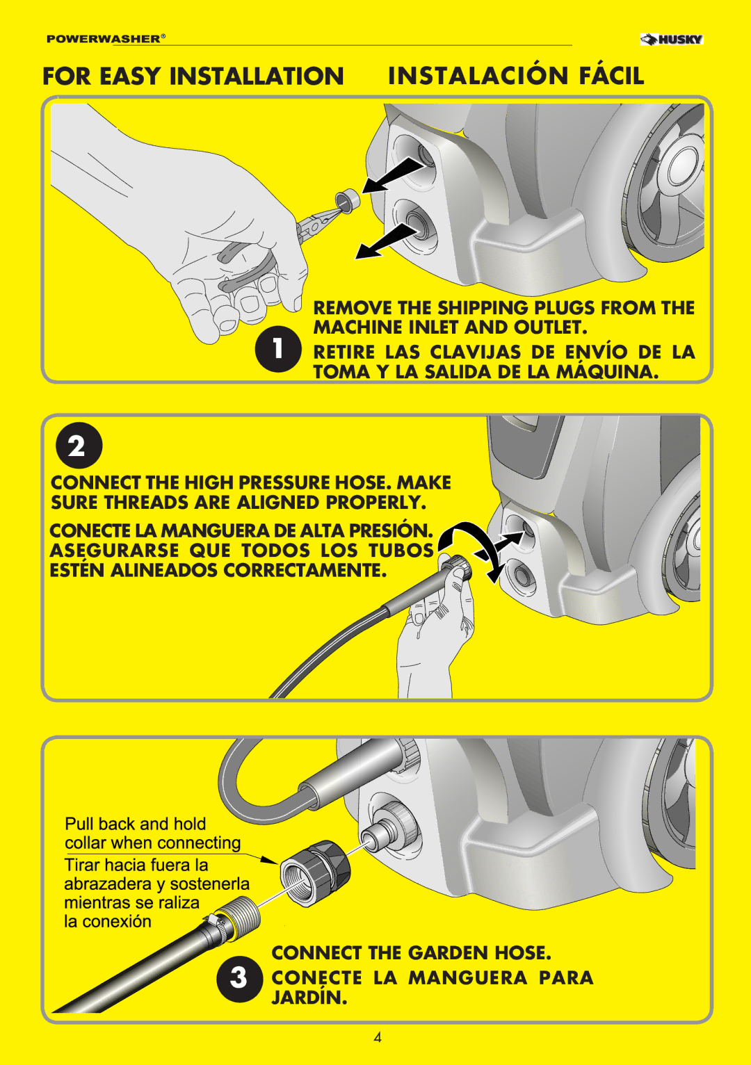 Husky 1800PSI warranty For Easy Installation Instalación Fácil 