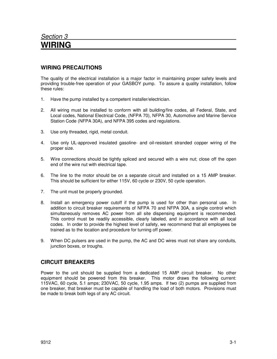 Husky 1800 Series, 70 Series manual Wiring Precautions, Circuit Breakers 