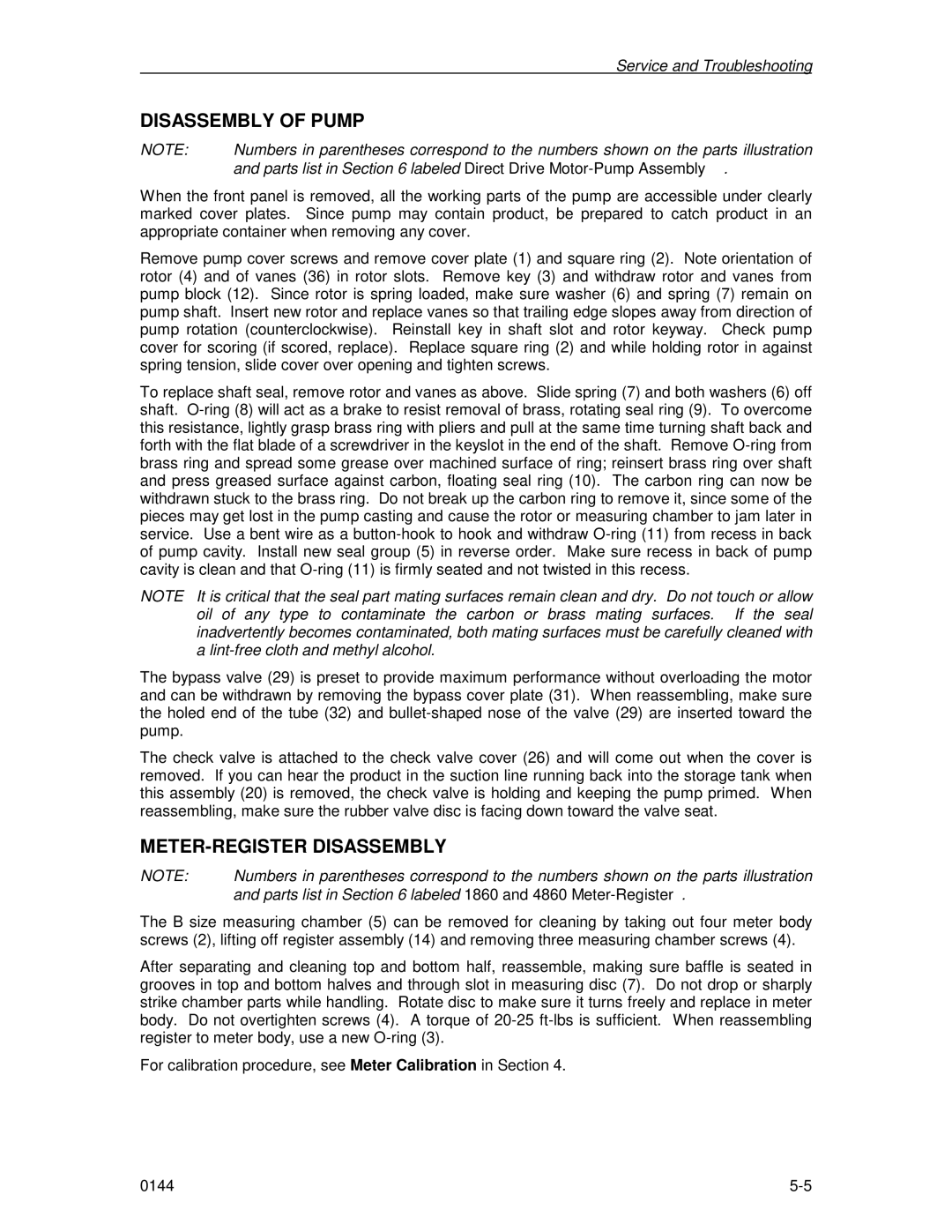 Husky 1800 Series, 70 Series manual Disassembly of Pump, METER-REGISTER Disassembly 