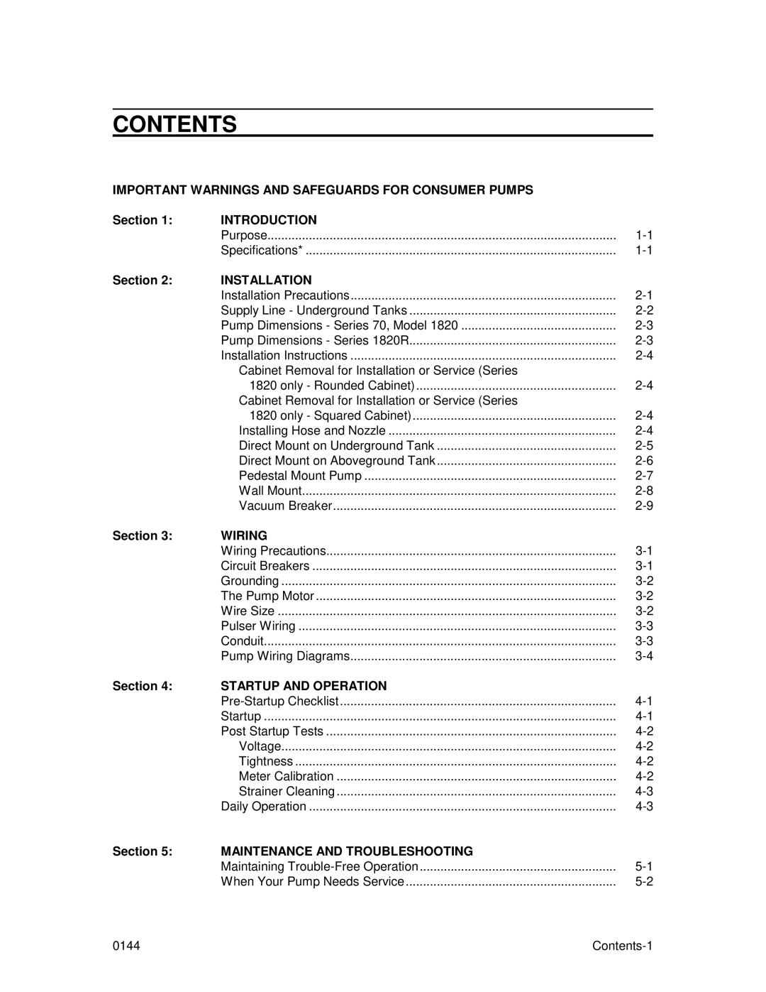 Husky 1800 Series, 70 Series manual Contents 